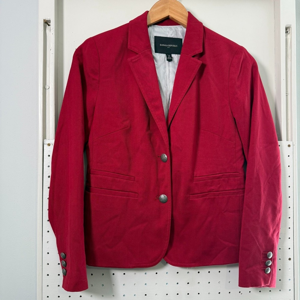 Banana Republic Blazer Women's Red Welt Pockets Slim 2-Button Jacket Career - 2P
